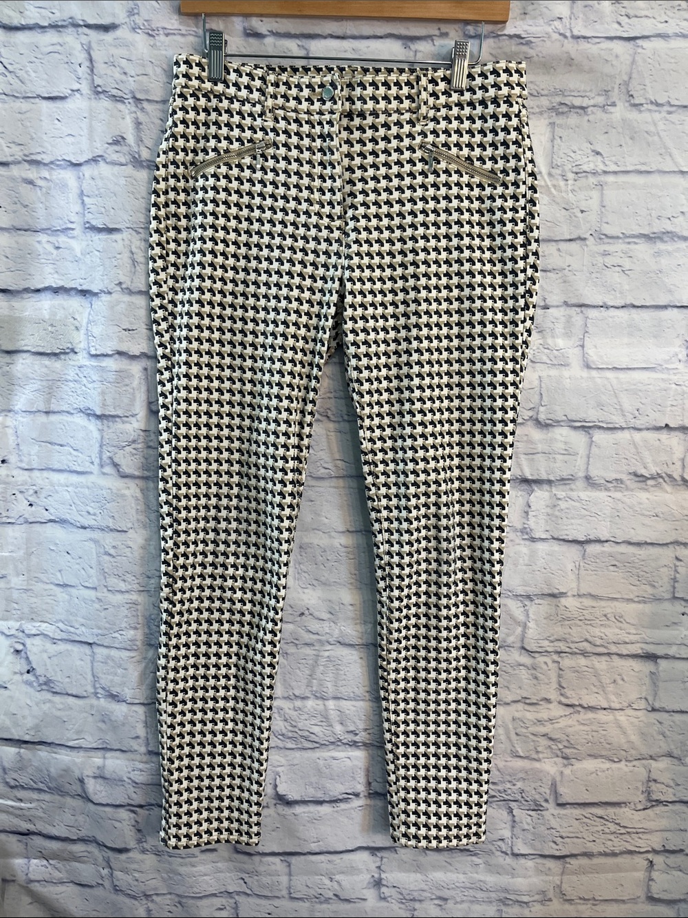 J. McLaughlin Baxter Ankle Pants Houndstooth Size 8 Quotation Print